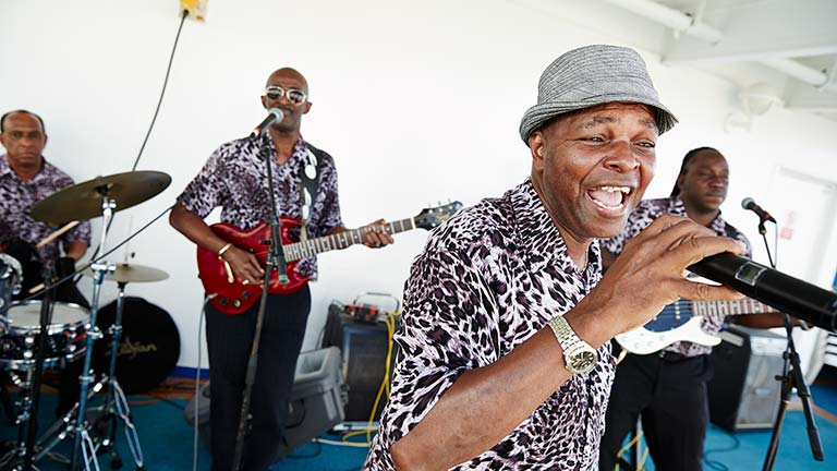 band on stage, performing