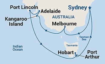 Map showing the port stops for New Zealand. For more details, refer to the List of Port Stops table on this page.