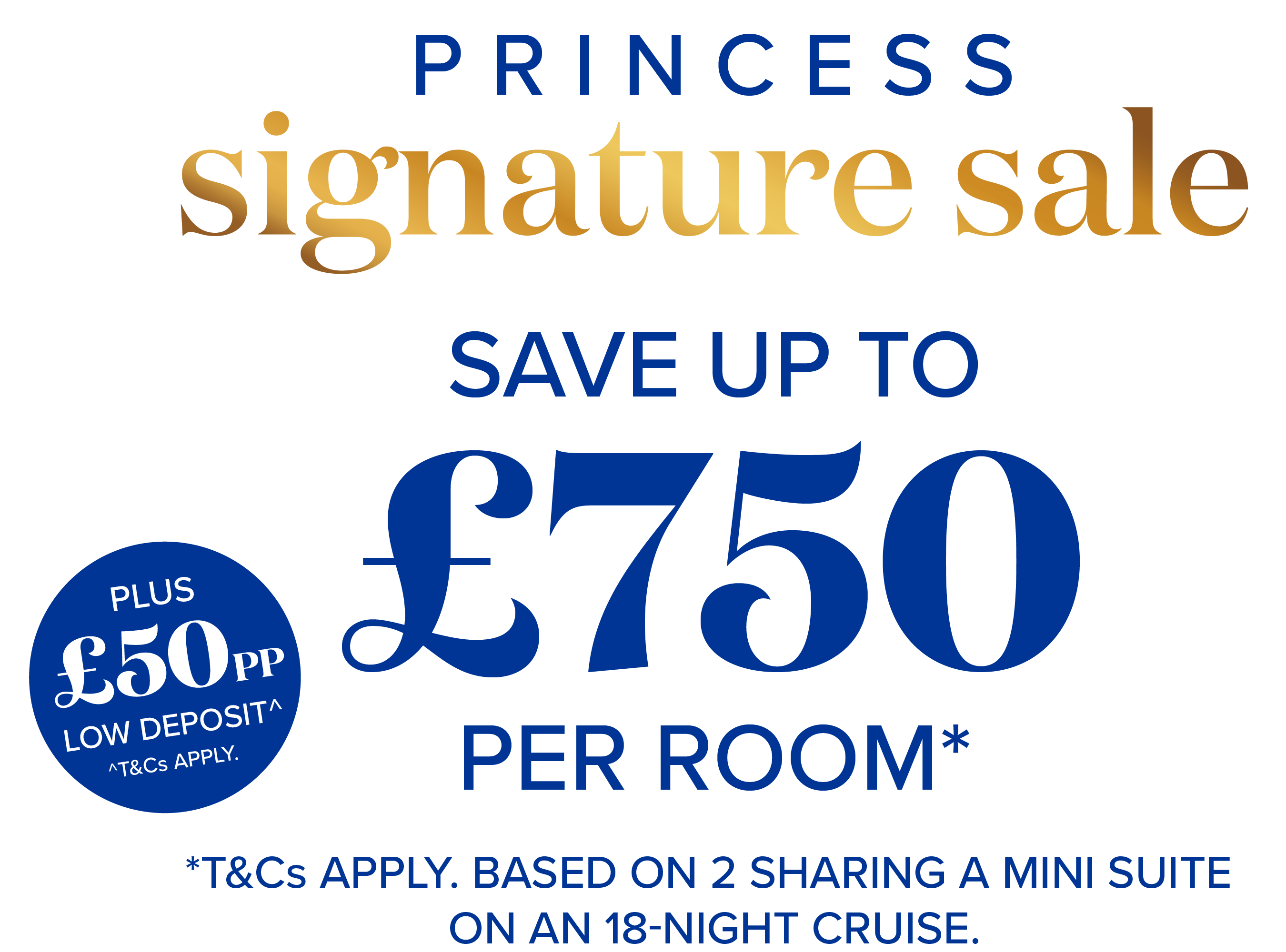 Princess Signature sale - Save up to £750 per room* - *T&Cs apply. Based on 2 sharing a mini suite on an 18-night cruise.