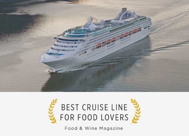 best cruise line for food lovers, food & wine magazine - front view of Dawn Princess cruise ship at sea
