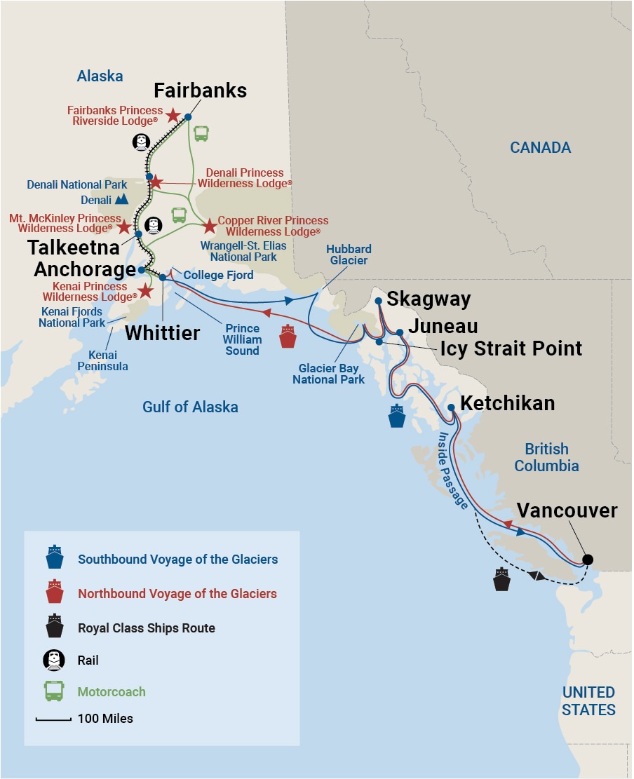 map of alaska cruise ship routes