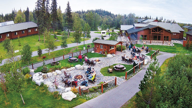 Outdoor firepit area at Mt. Mckinley Princess Wilderness Lodge