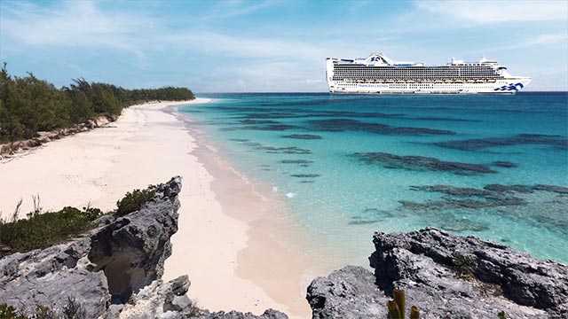 A princess cruise ship of the coast of Princess Cays, Princess’ Private Island Resort in the Bahamas