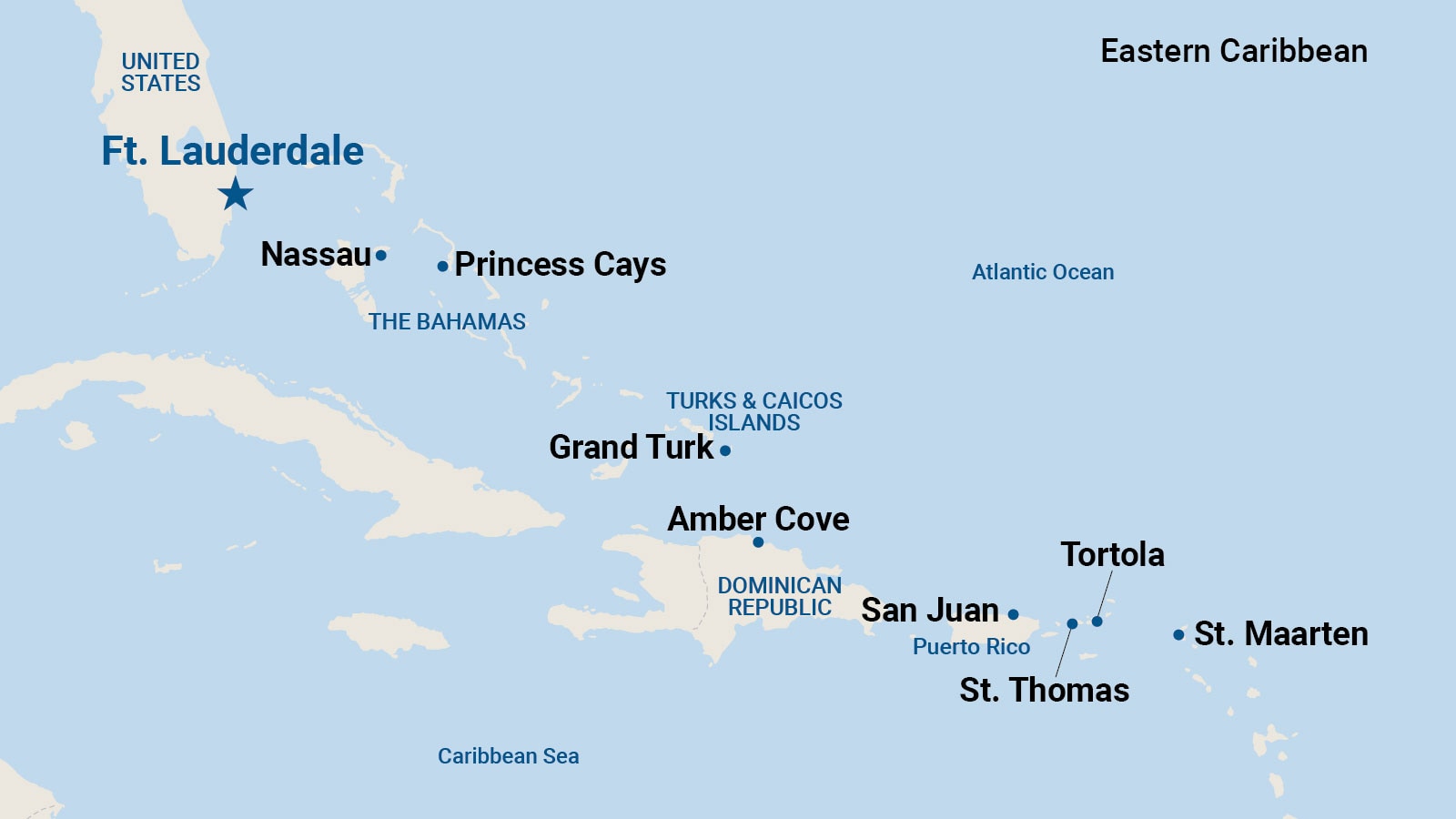 Map of Eastern Caribbean cruise ports