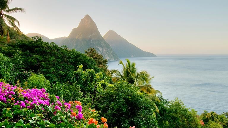 steep mountains and lush hillside in St. Lucia