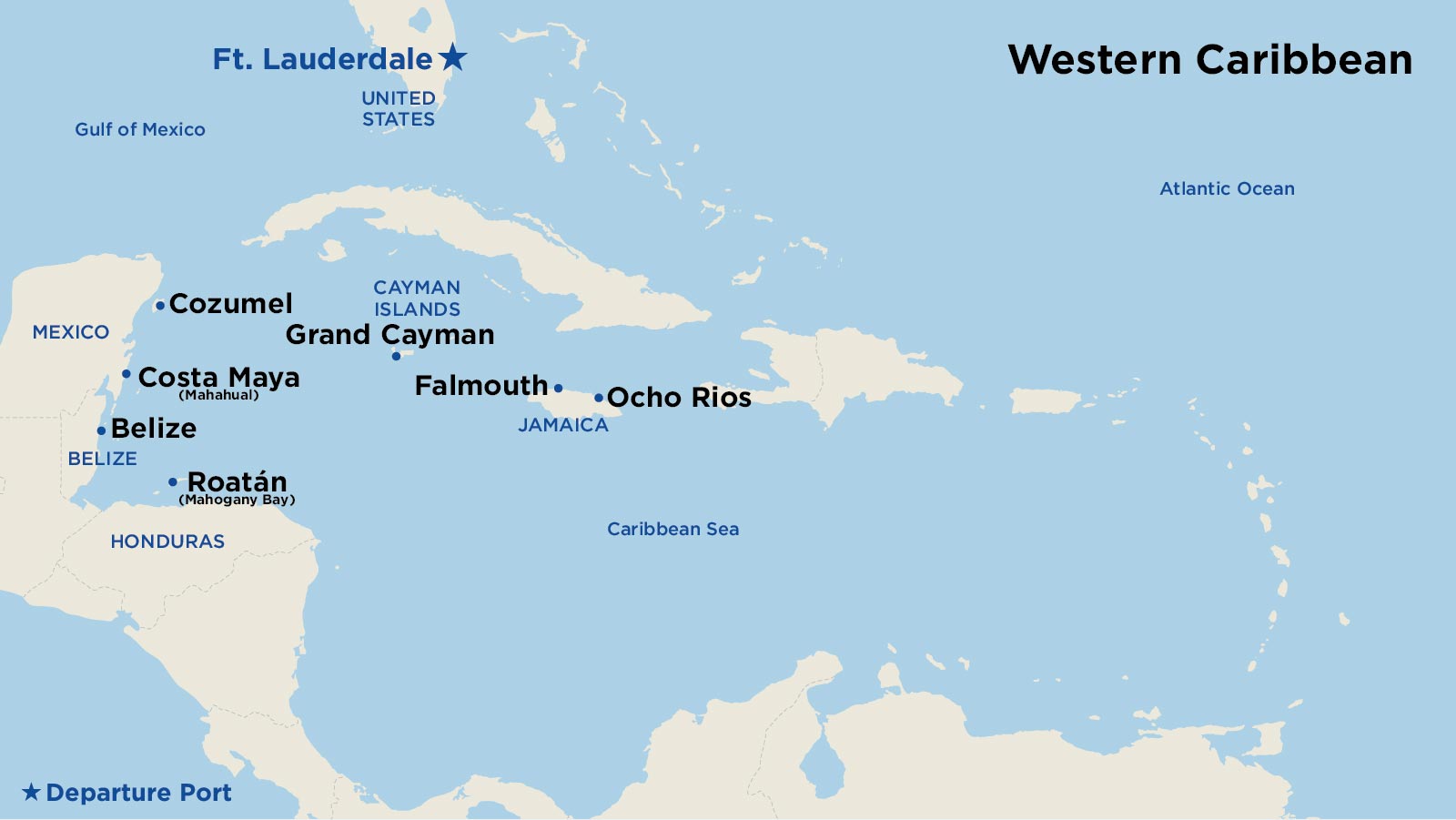 map of western caribbean cruise ports