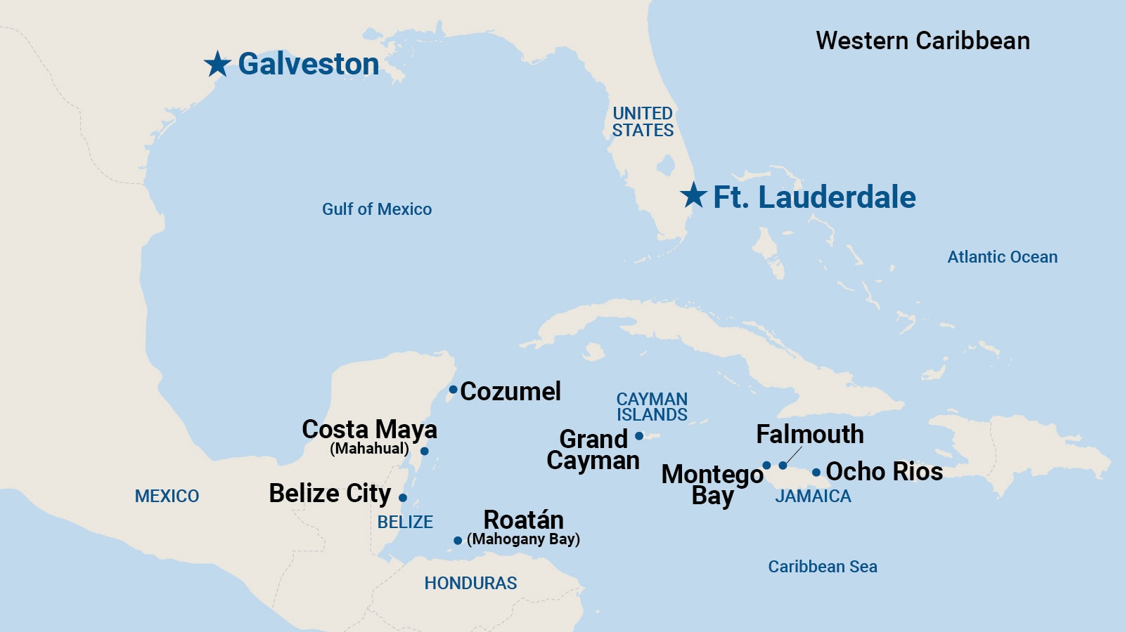 Map of Western Caribbean Cruise ports