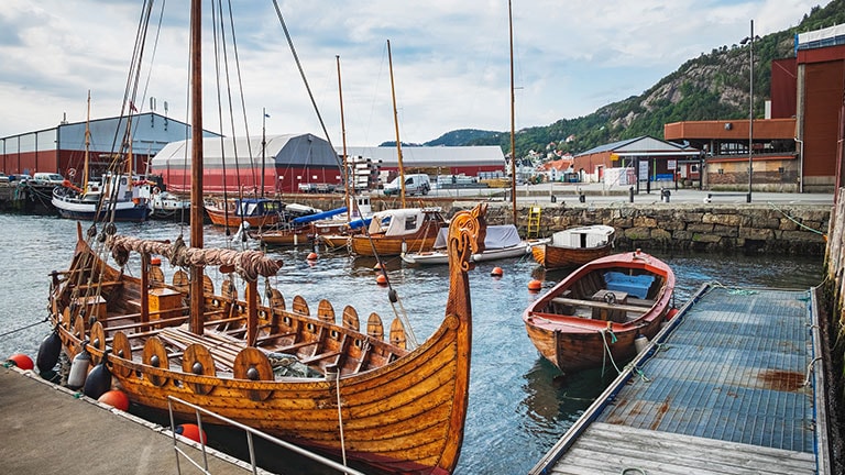 Small boats docked at Bergen, Norway