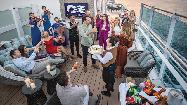 A celebration on the top deck of a ship