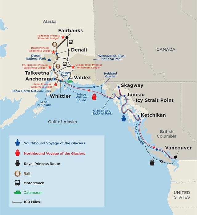 map of alaska cruise ship routes