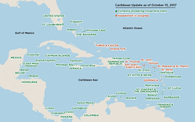 caribbean cruise ports map
