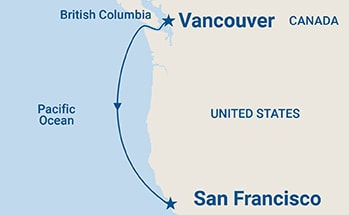 Map showing the port stops for Australia Getaway. For more details, refer to the List of Port Stops table on this page.