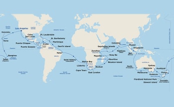 Map showing the port stops for Australia Getaway. For more details, refer to the List of Port Stops table on this page.