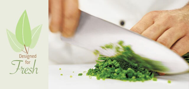 Designed for Fresh logo. Large knife chopping green onions