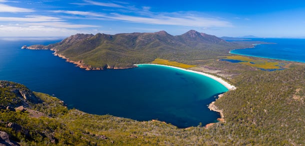 Aerial view of Wineglass Bay, Tasmania, Australia